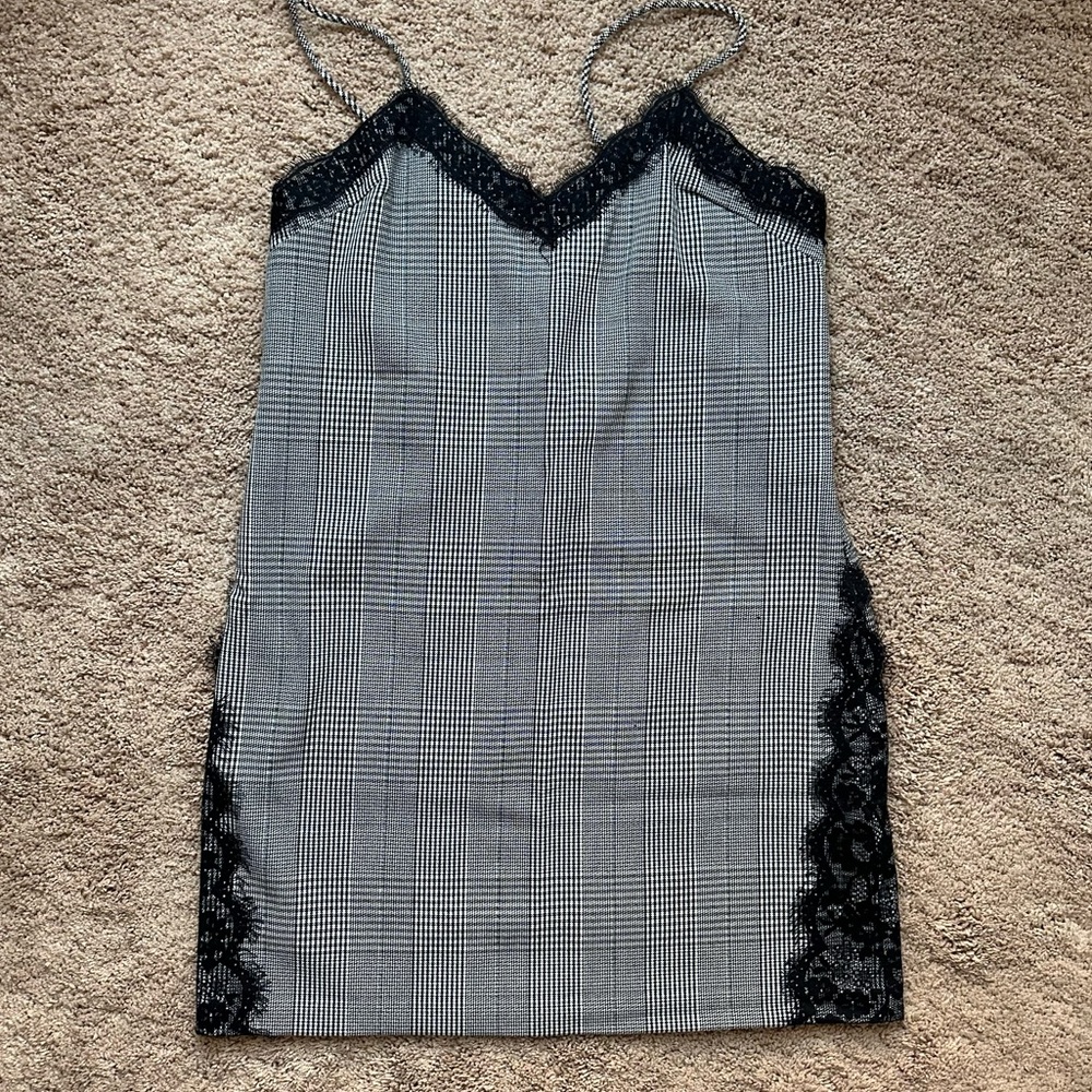 Zara plaid mini going out dress with lace